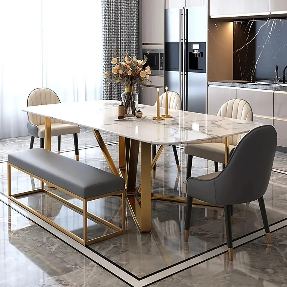 Astral White and Gold Dining Table with Chairs - Image 4