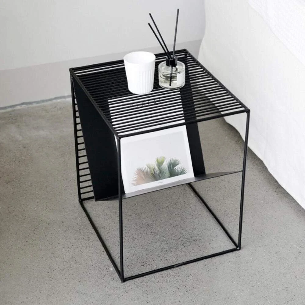 Black Metal End Table with Storage - Image 6