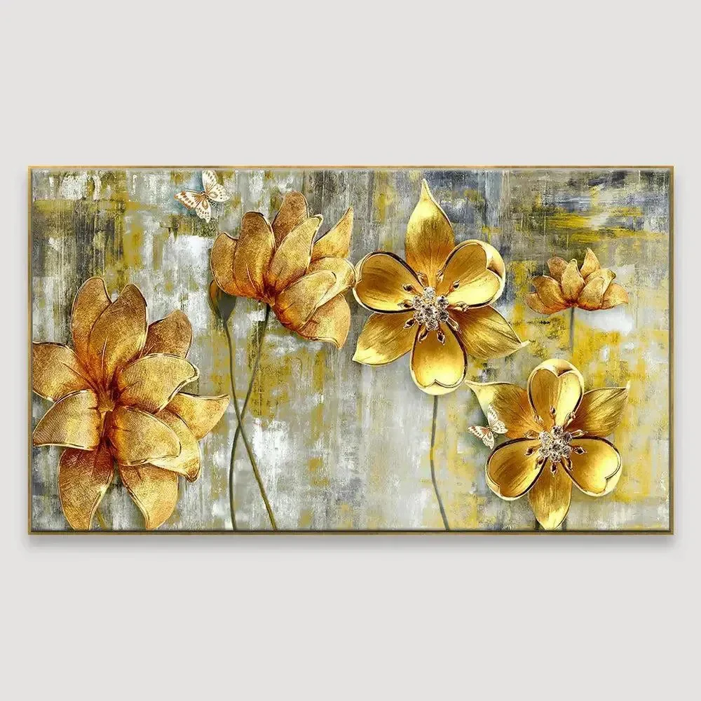 Golden Bloom Wall Painting - Image 3