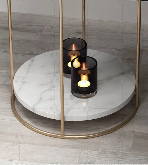 HT Tow Layers Marble Side Table (Gold) - Image 2