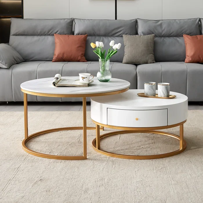 Ivey Nesting tables with storage with marble top - Image 2