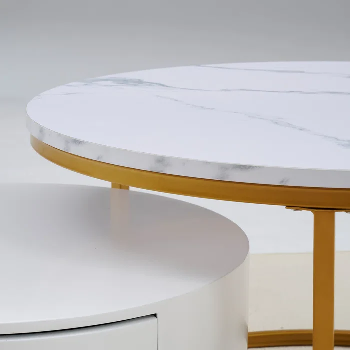 Ivey Nesting tables with storage with marble top - Image 3