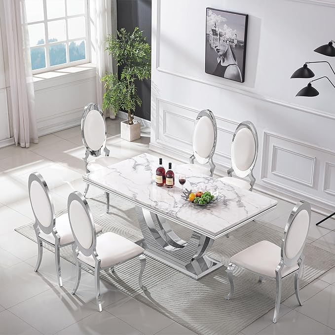 The Sterling Metal Dining Silver Table With Chairs - Image 3