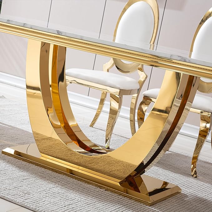 The Sterling Metal Dining Table With 6 Chairs In Golden - Image 3