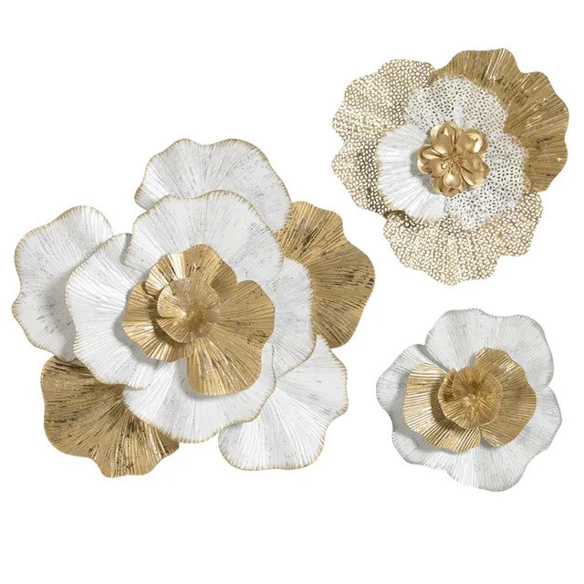 White And Golden Flower Metal Wall Art Set of 5 - Image 3